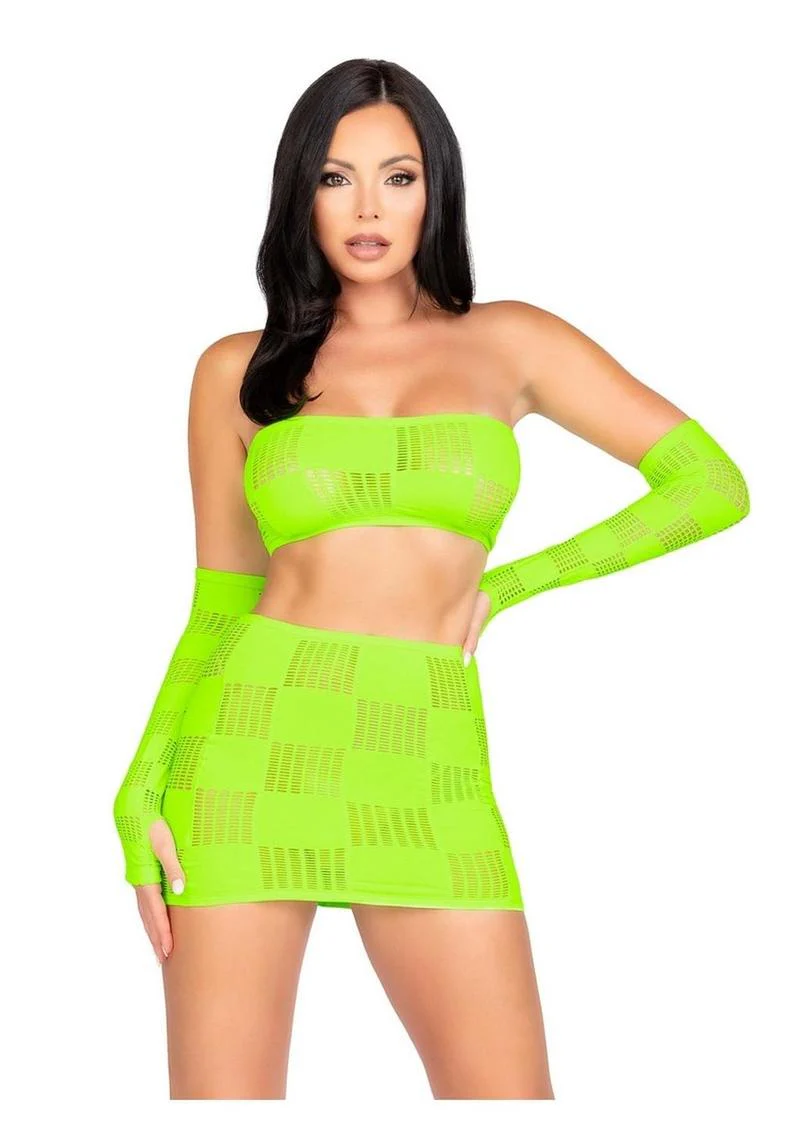 Leg Avenue Checkerboard Net and Opaque Bandeau Mini Skirt and Arm Warmers - Image 2