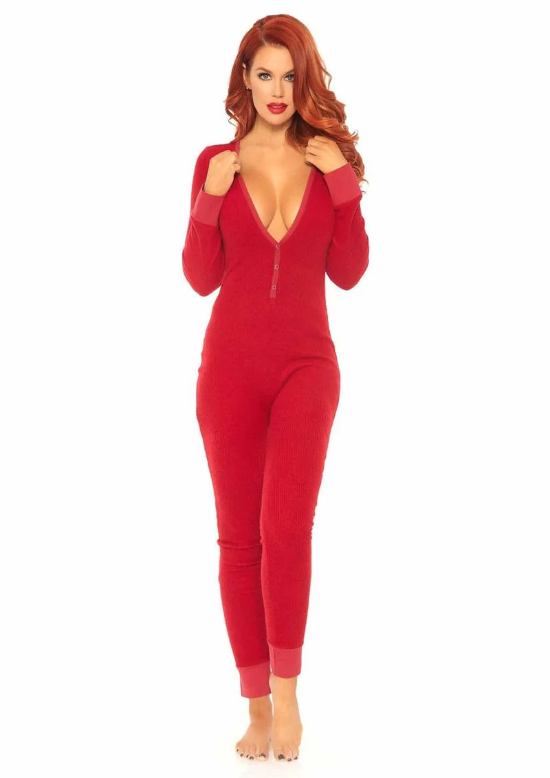 Leg Avenue Cozy Brushed Rib Long Johns with Cheeky Snap Closure Back Flap - Image 11