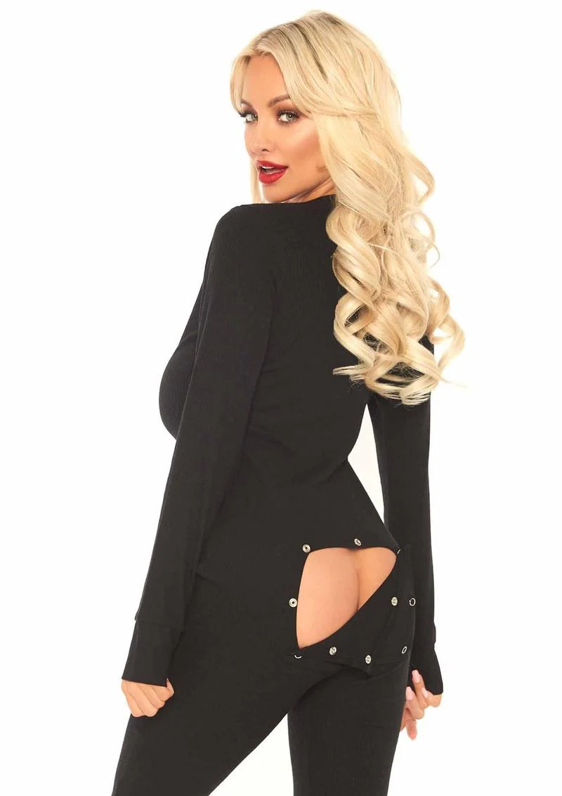Leg Avenue Cozy Brushed Rib Long Johns with Cheeky Snap Closure Back Flap - Image 13