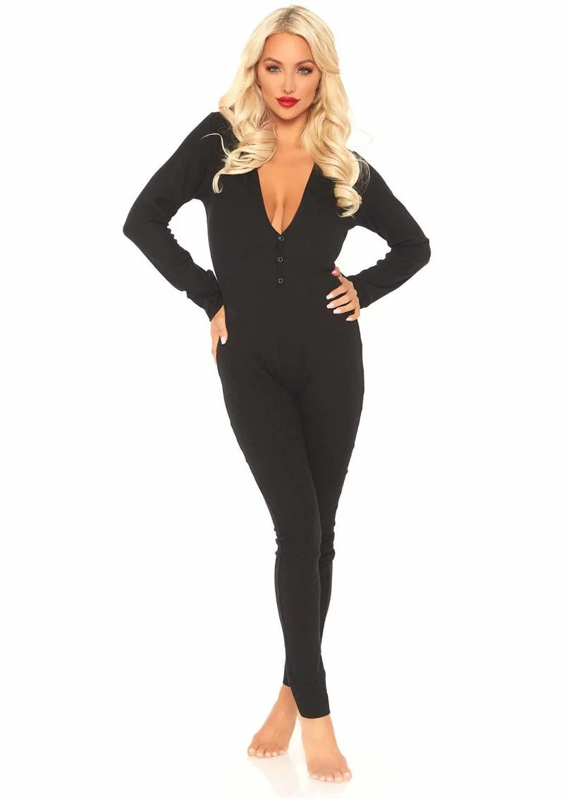 Leg Avenue Cozy Brushed Rib Long Johns with Cheeky Snap Closure Back Flap - Image 14