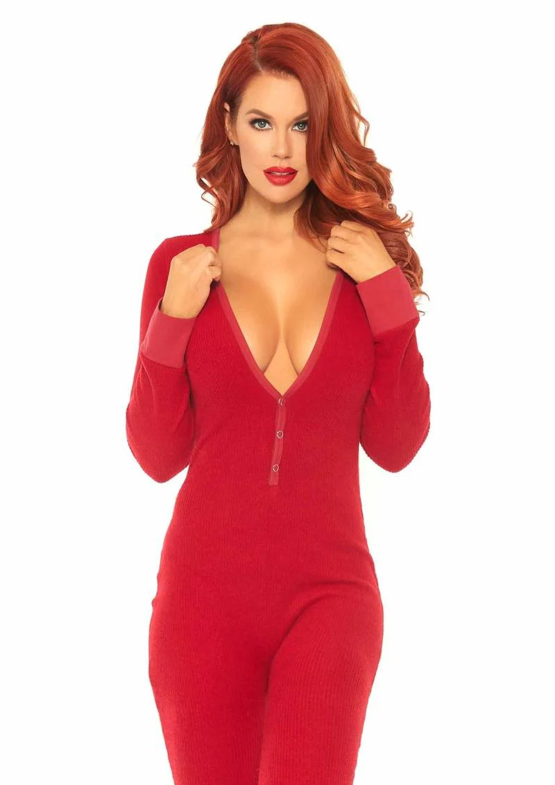 Leg Avenue Cozy Brushed Rib Long Johns with Cheeky Snap Closure Back Flap - Image 4