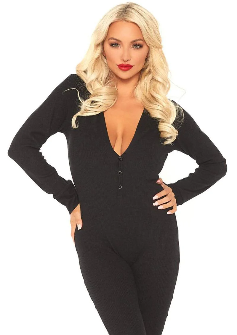 Leg Avenue Cozy Brushed Rib Long Johns with Cheeky Snap Closure Back Flap - Image 5