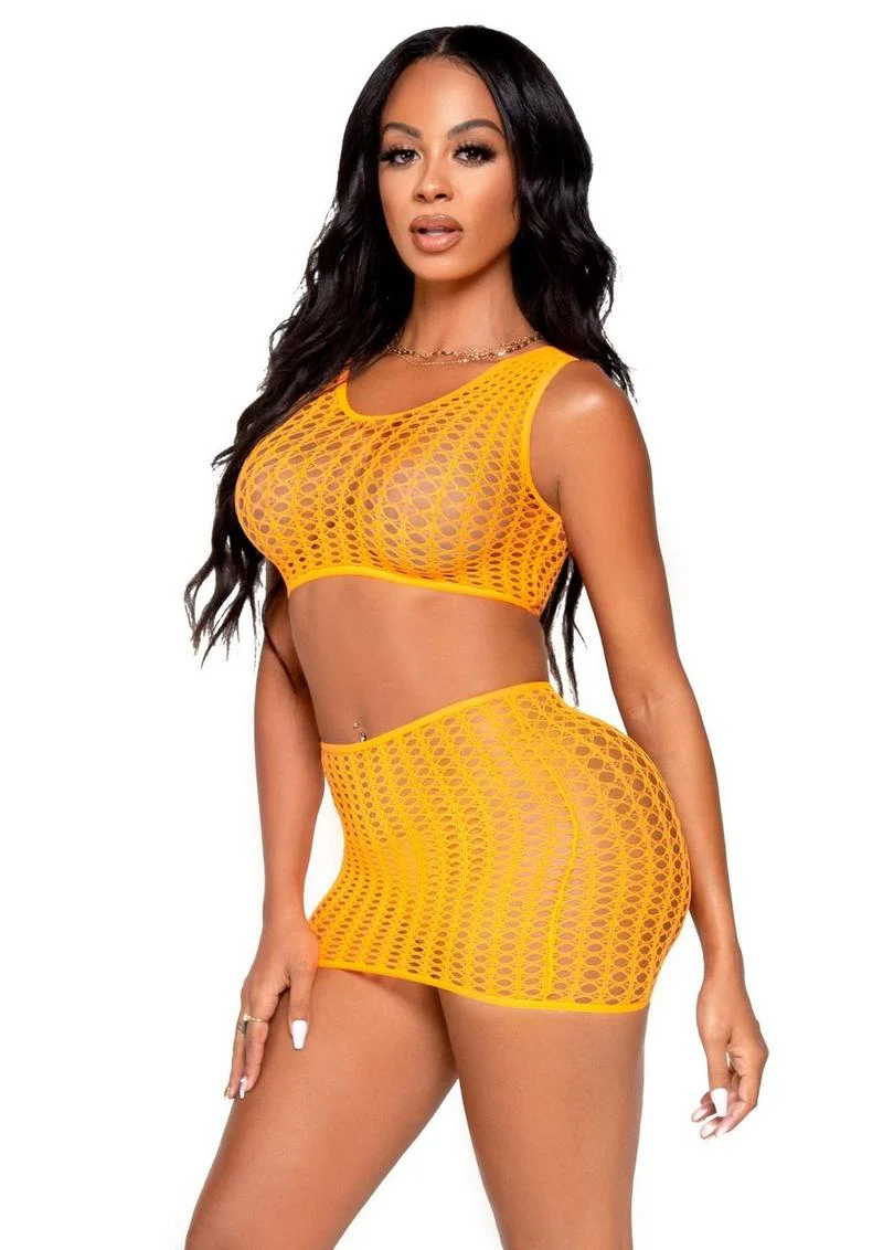 Leg Avenue Crochet Net Tank Crop Top and Mini Skirt - Image 5