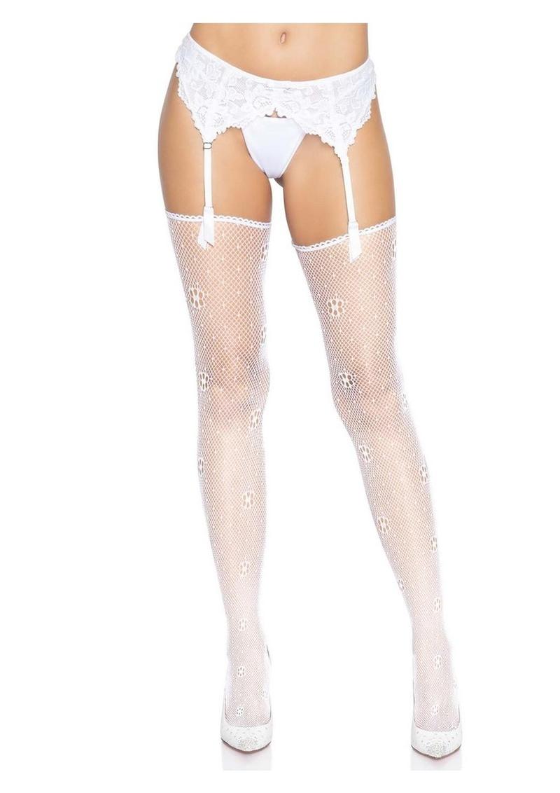Leg Avenue Daisy Dot Fishnet Stockings with Scalloped Top - Image 2