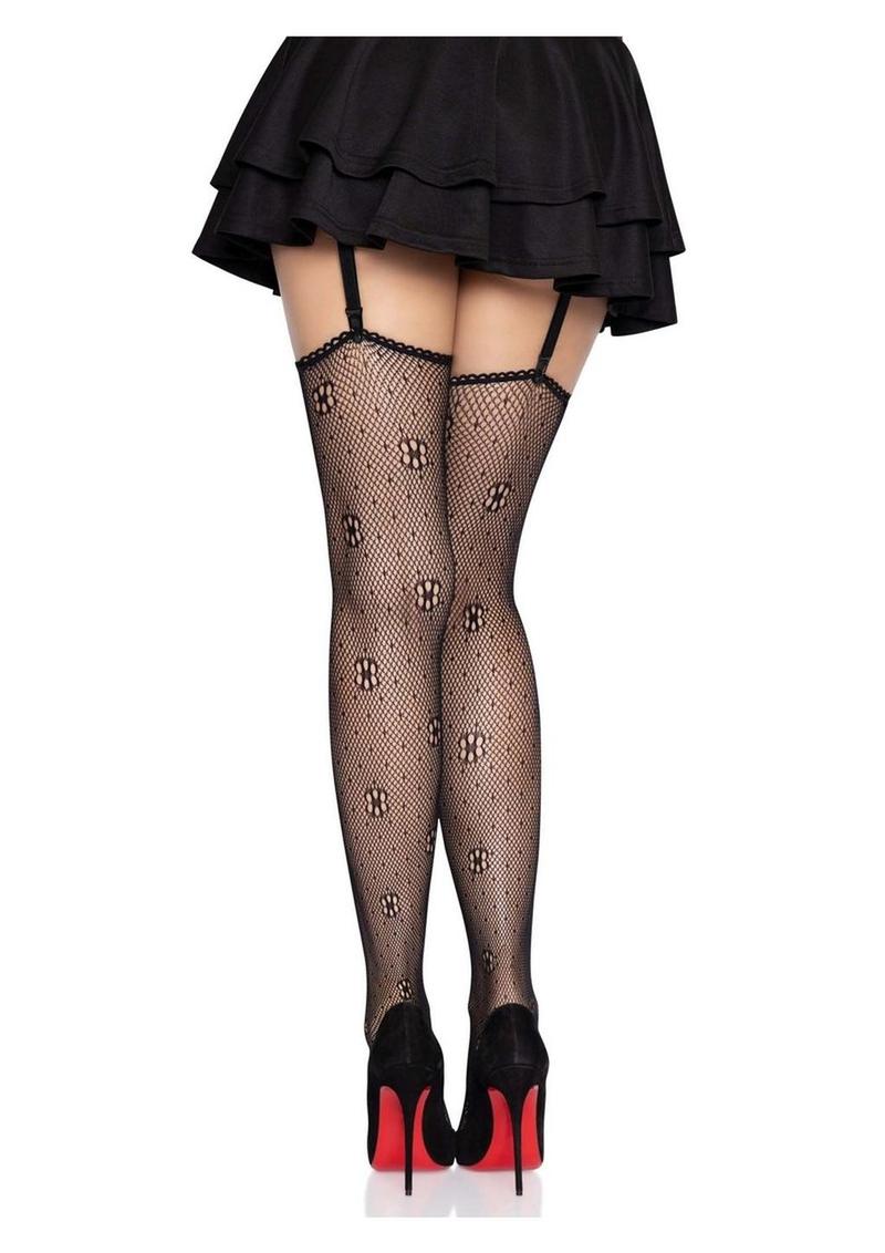 Leg Avenue Daisy Dot Fishnet Stockings with Scalloped Top - Image 3