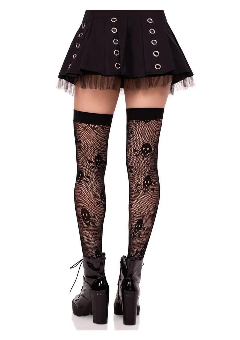 Leg Avenue Dotted Net Skull Thigh Highs - Image 3