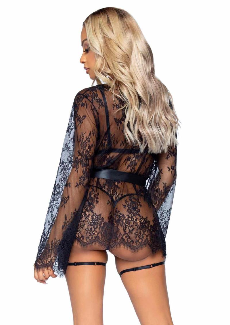 "Leg Avenue Eyelash Lace Garter Teddy with G-String Back and Adjustable Straps, Lace Robe and Ribbon Tie" - Image 10