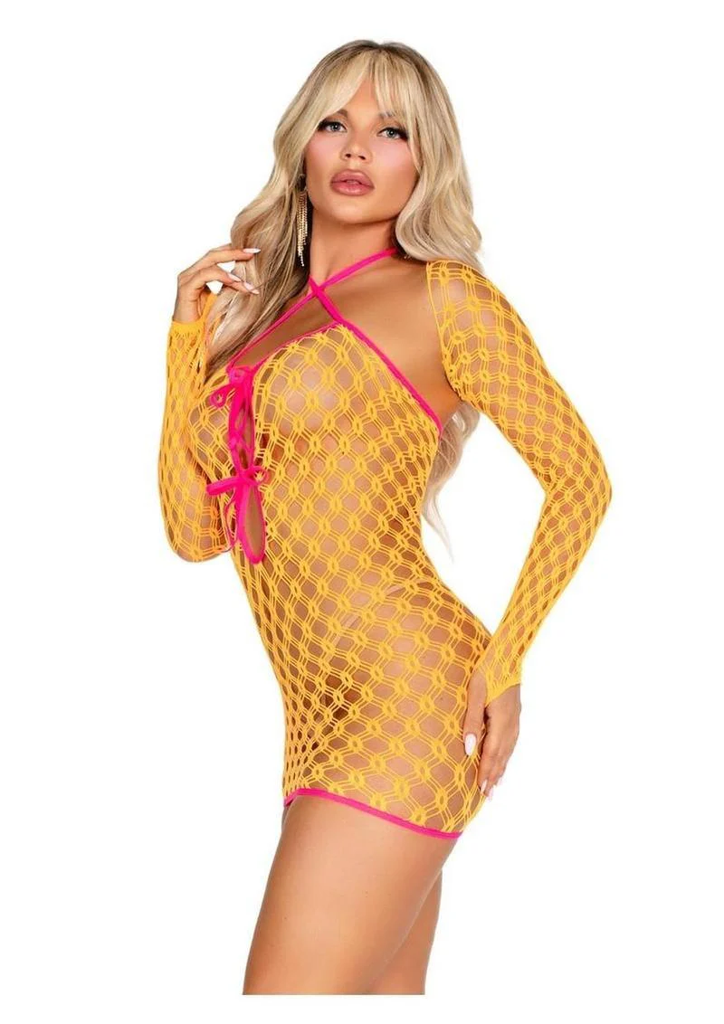 Leg Avenue Eyelet Net Mini Dress with Tie-Front Keyhole Detail and Shrug - Image 2