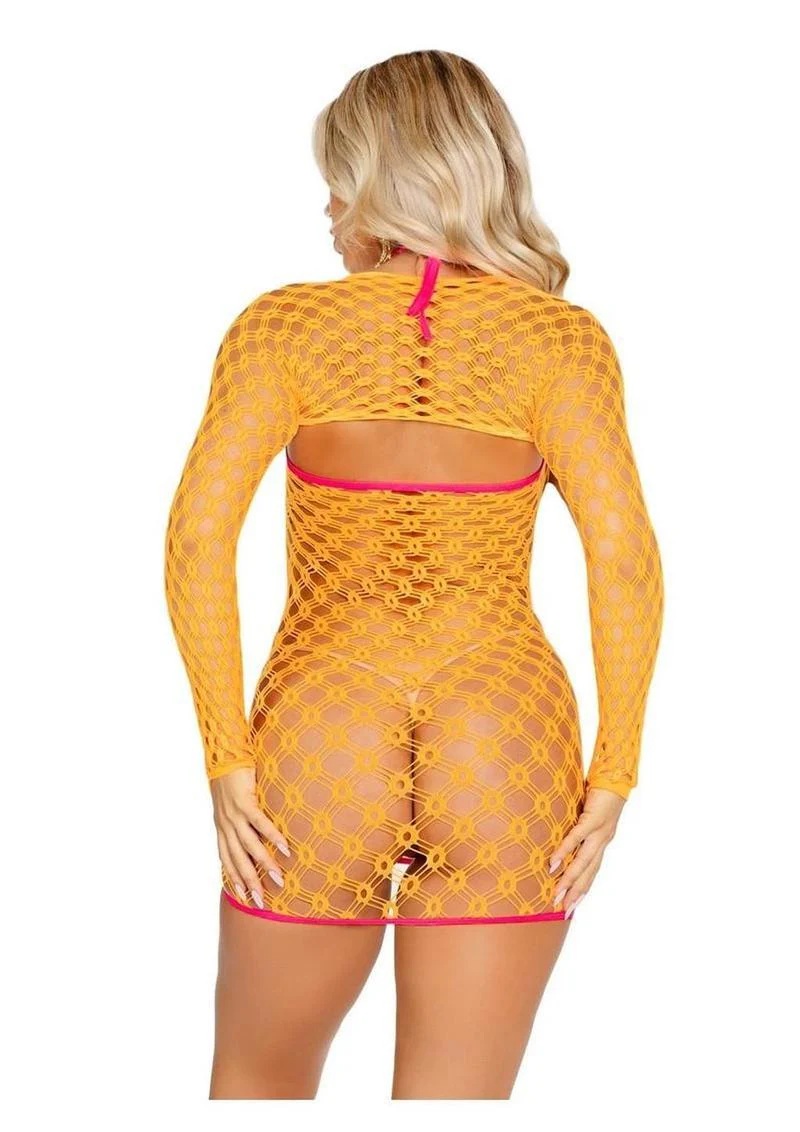 Leg Avenue Eyelet Net Mini Dress with Tie-Front Keyhole Detail and Shrug - Image 3