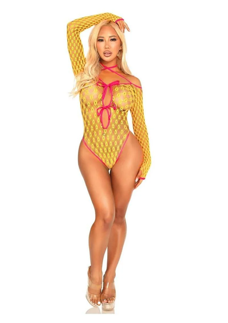 Leg Avenue Eyelet Net Teddy with Tie-Front Keyhole Detail - Image 4