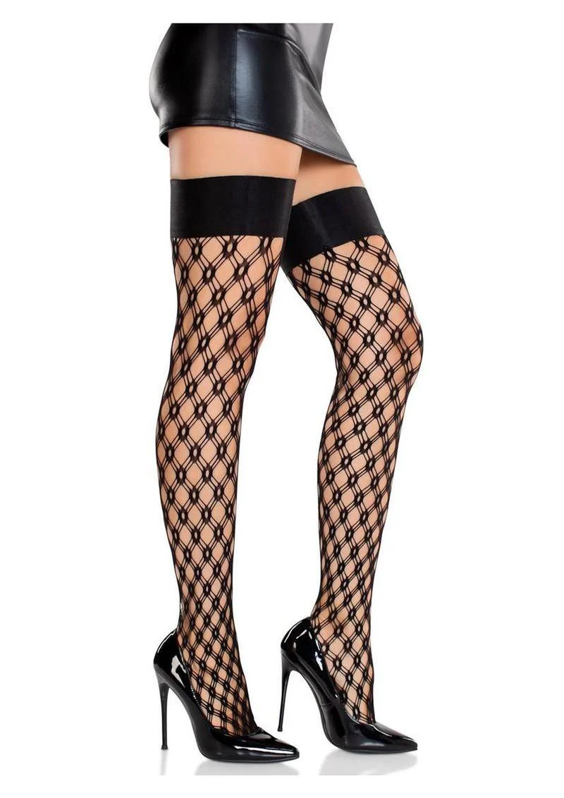 Leg Avenue Eyelet Net Thigh Highs with Satin Elastic Top - Image 2