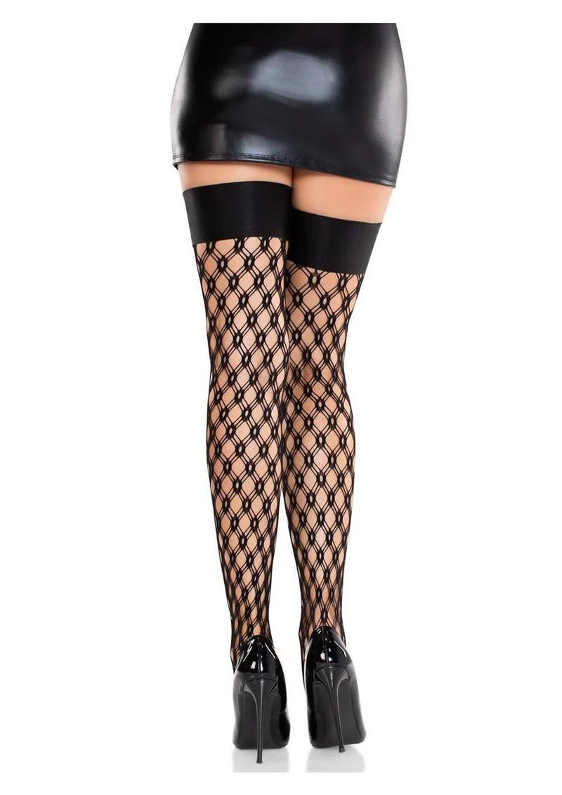 Leg Avenue Eyelet Net Thigh Highs with Satin Elastic Top - Image 3