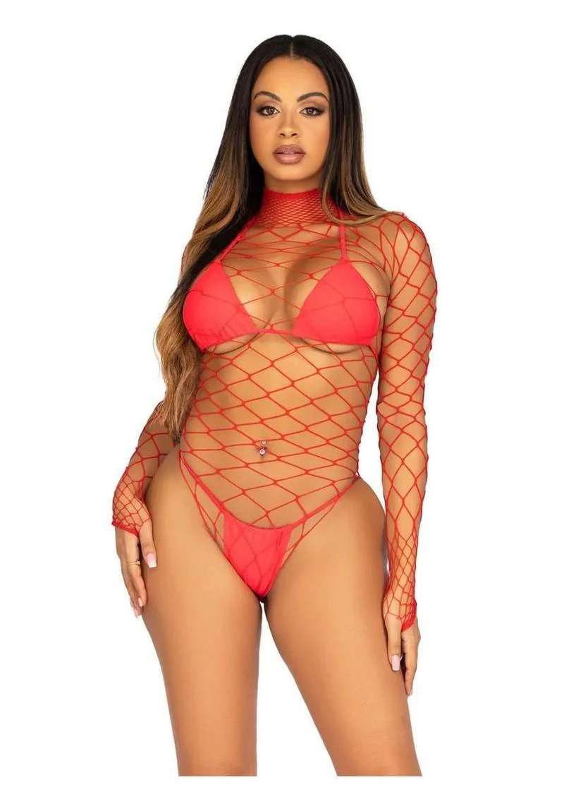 Leg Avenue Fence Net Snap Crotch Long Sleeved Bodysuit - Image 3