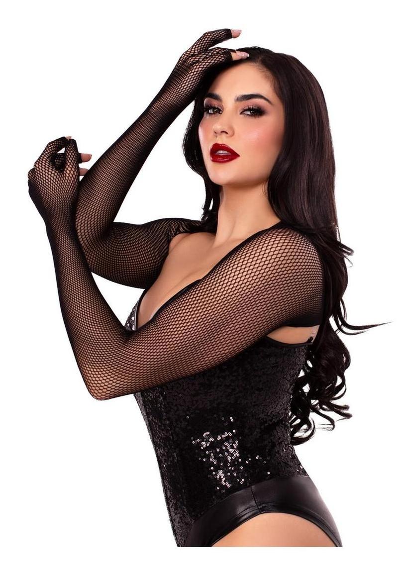 Leg Avenue Fishnet Fingerless Gloved Shrug - Image 2
