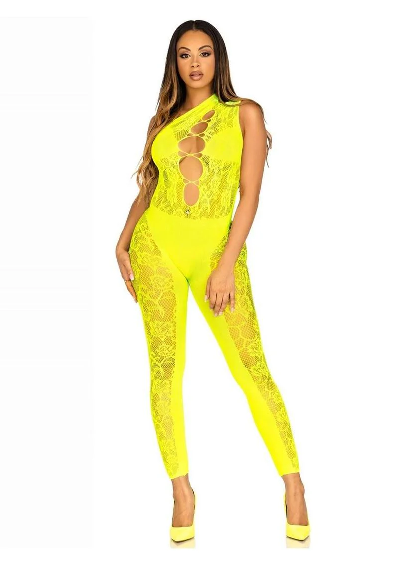 Leg Avenue Floral Lace Convertible Footless Bodystocking with Opaque Panel Detail - Image 3