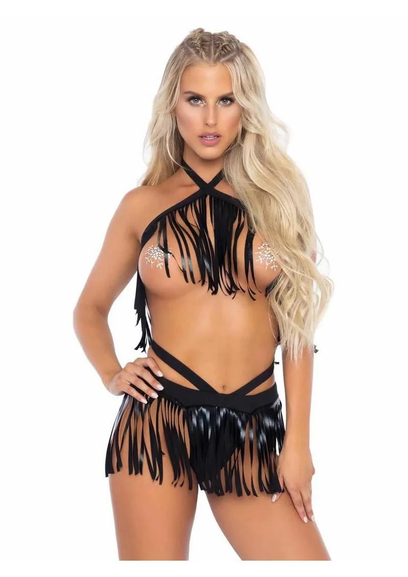 Leg Avenue Fringe Halter Top and Matching Bikini Bottoms - Image 2