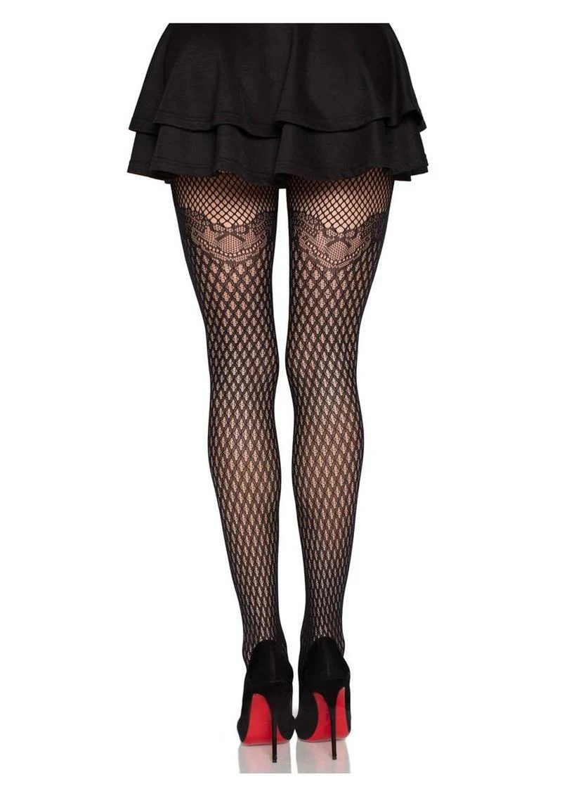 Leg Avenue Gilded Grid Net Tights with Bow Lace Top - Image 2