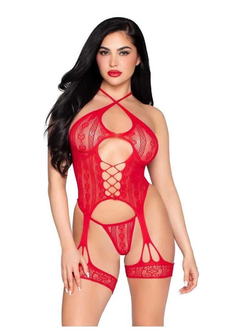 Leg Avenue Heart Halter Cami Garter and G-String Panty