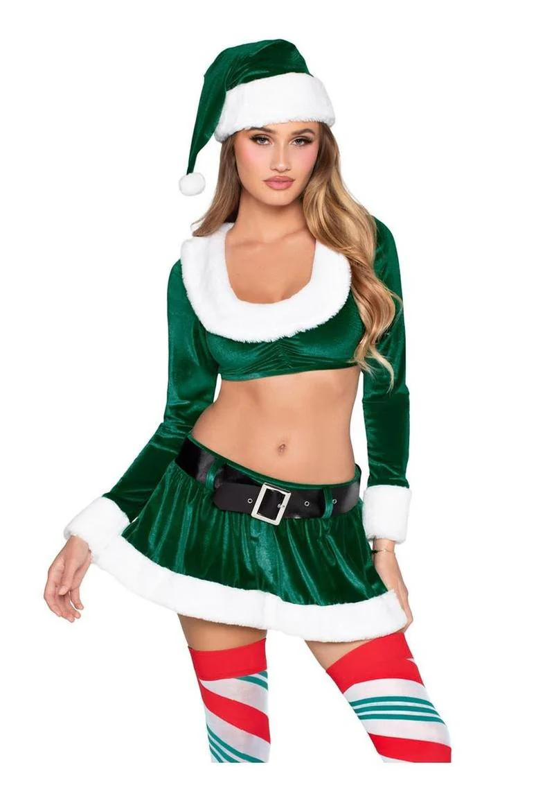 "Leg Avenue Hoho Hottie, Velvet Crop Top with Faux Fur Trim, Mini Skirt, Belt and Santa Hat" - Image 4