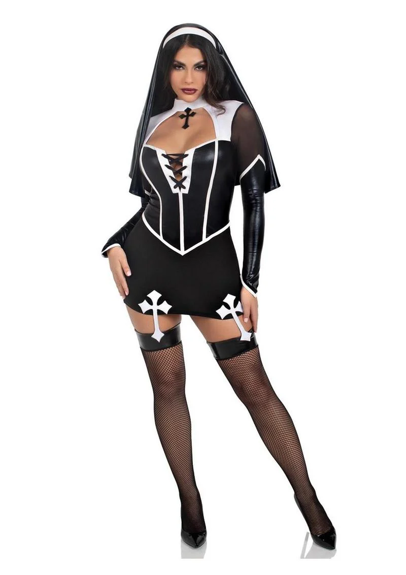 Leg Avenue Holy Hottie Set Boned Garter Dress with Cross Accents and Nun Habit - Image 14
