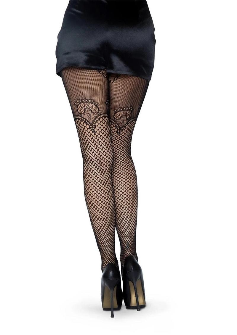 Leg Avenue Industrial Net Suspender Hose with Duchess Lace Top Accent - Image 2