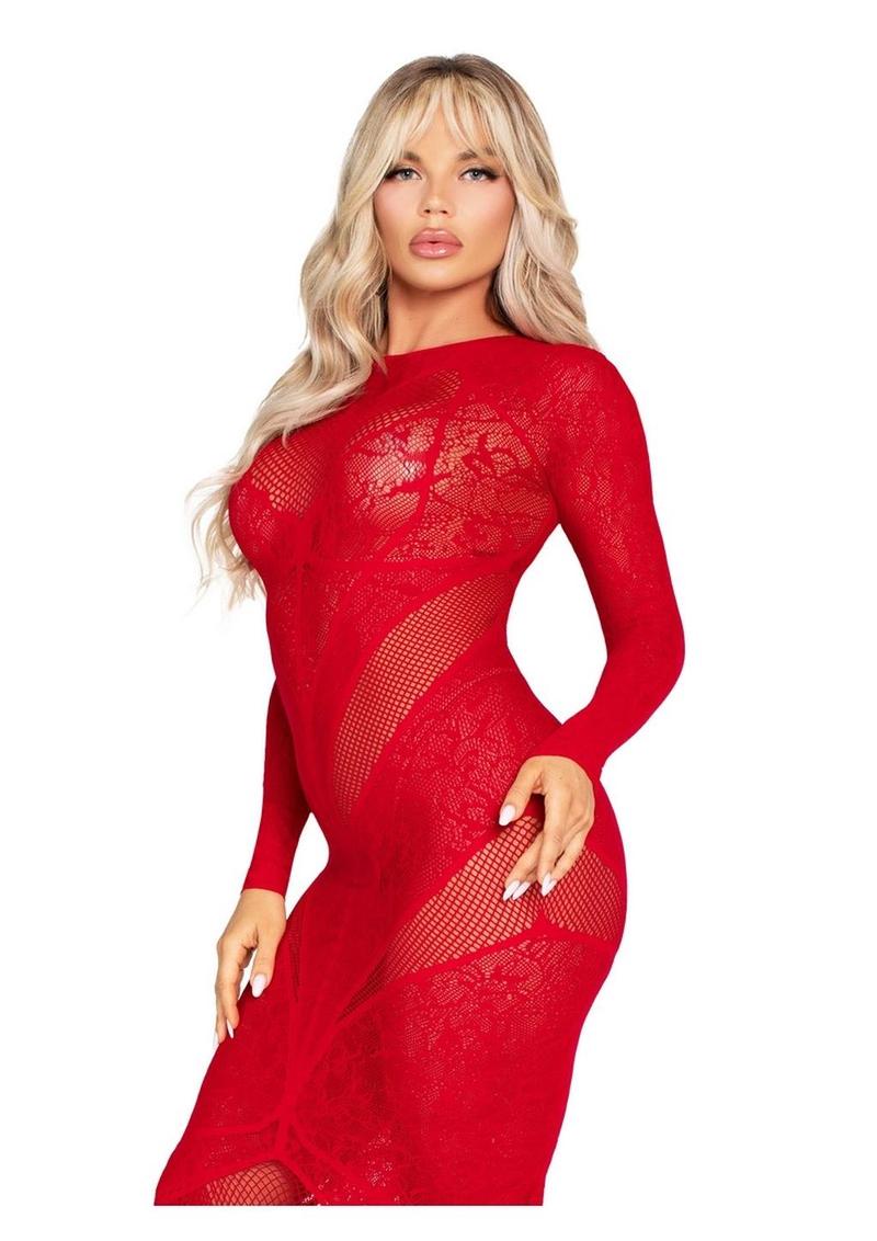 Leg Avenue Lace and Net Body Con Gown with Heart Keyhole Detail - Image 6