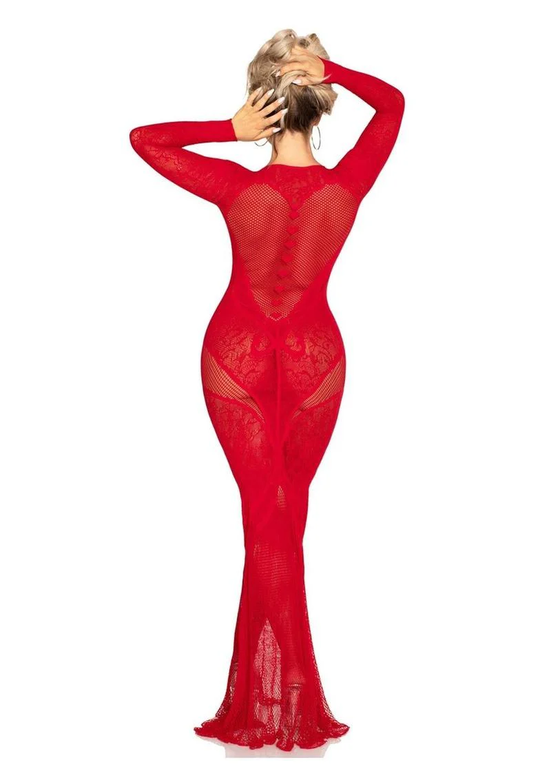 Leg Avenue Lace and Net Body Con Gown with Heart Keyhole Detail - Image 7