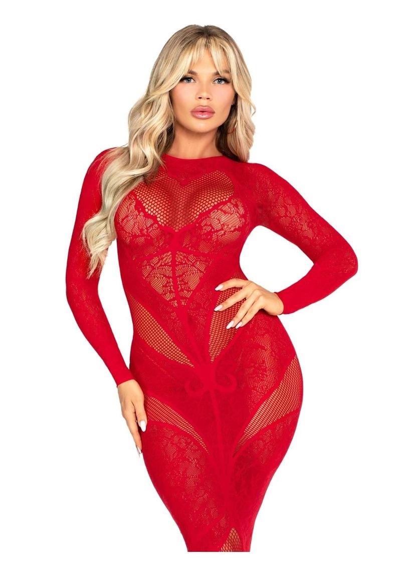 Leg Avenue Lace and Net Body Con Gown with Heart Keyhole Detail - Image 8
