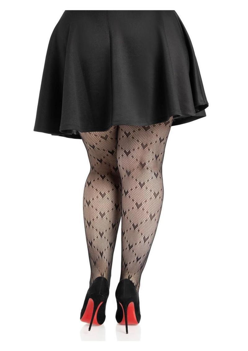 Leg Avenue Love Struck Heart Net Tights - 1x/2x - Image 2