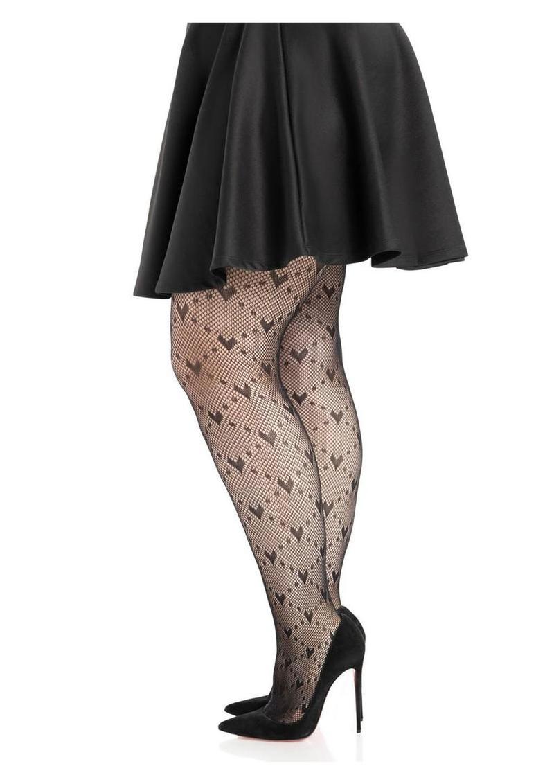 Leg Avenue Love Struck Heart Net Tights - 1x/2x - Image 3