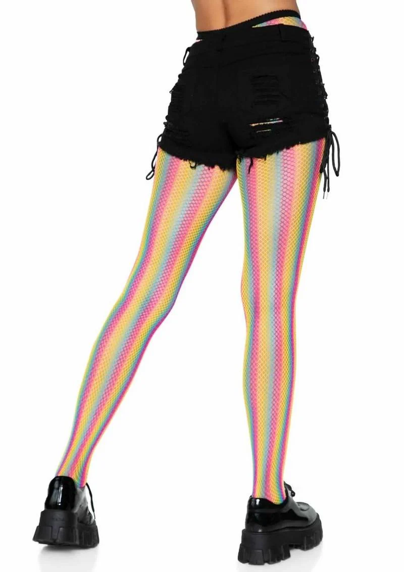 Leg Avenue Neon Rainbow Striped Fishnet Pantyhose - Image 2