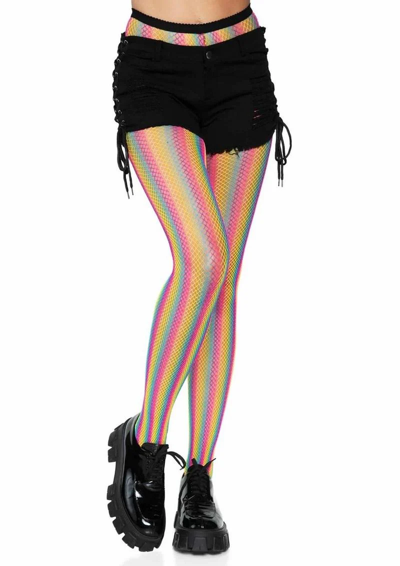 Leg Avenue Neon Rainbow Striped Fishnet Pantyhose - Image 3