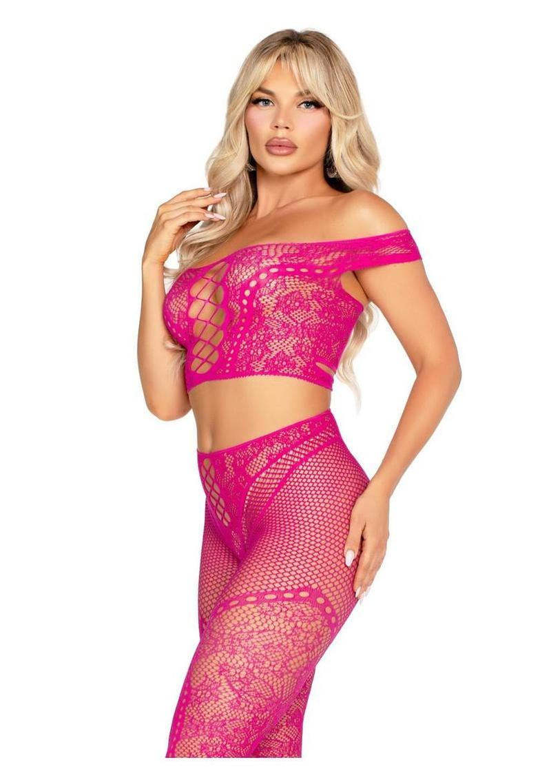 Leg Avenue Net and Lace Off-The-Shoulder Crop Top and Footless Tights - Image 6