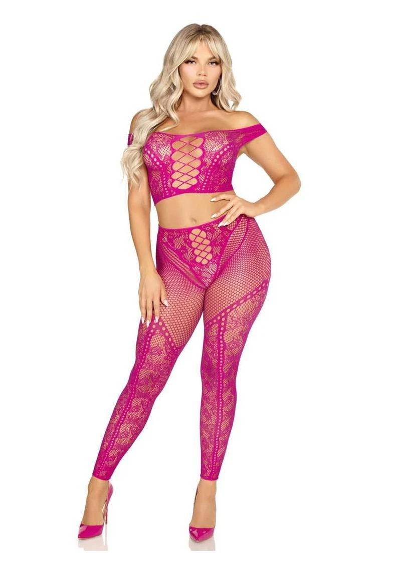 Leg Avenue Net and Lace Off-The-Shoulder Crop Top and Footless Tights - Image 8