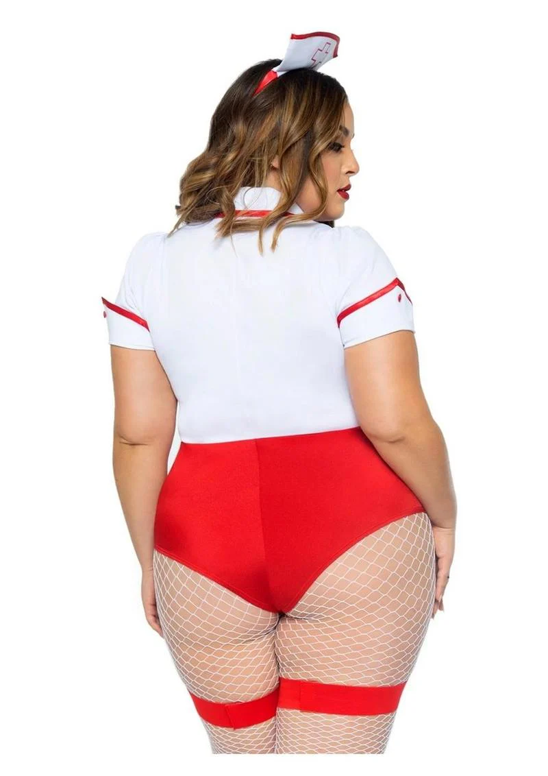 Leg Avenue Nurse Feelgood Snap Crotch Garter Bodysuit with Attached Apron and Hat Headband - Image 18