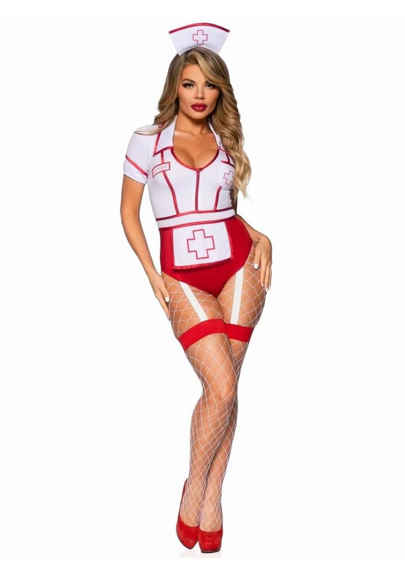 Leg Avenue Nurse Feelgood Snap Crotch Garter Bodysuit with Attached Apron and Hat Headband - Image 22