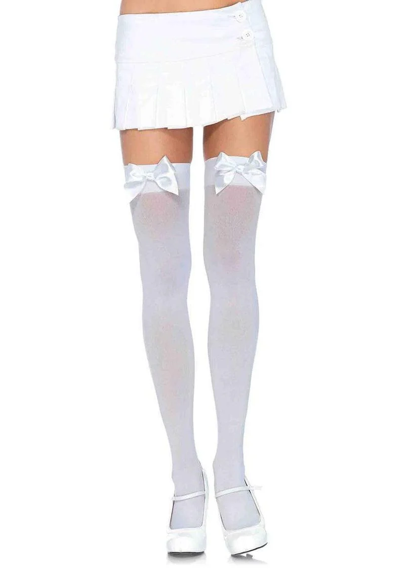 Leg Avenue Nylon Thigh High with Bow - Image 2