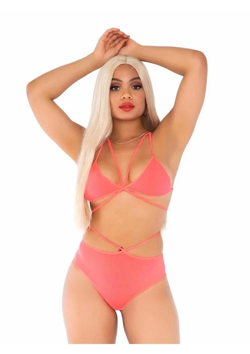 Leg Avenue Opaque Cage Strap Bra Top and Strappy Brazilian Briefs - Image 3