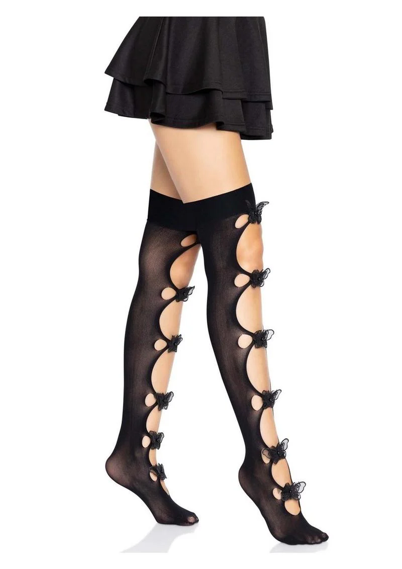 Leg Avenue Opaque Net Cut-Out Butterfly Applique Thigh Highs - Image 4