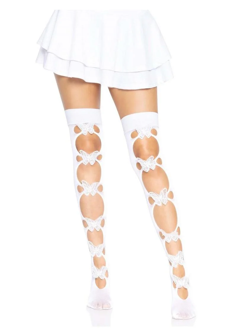 Leg Avenue Opaque Net Cut-Out Butterfly Applique Thigh Highs - Image 6