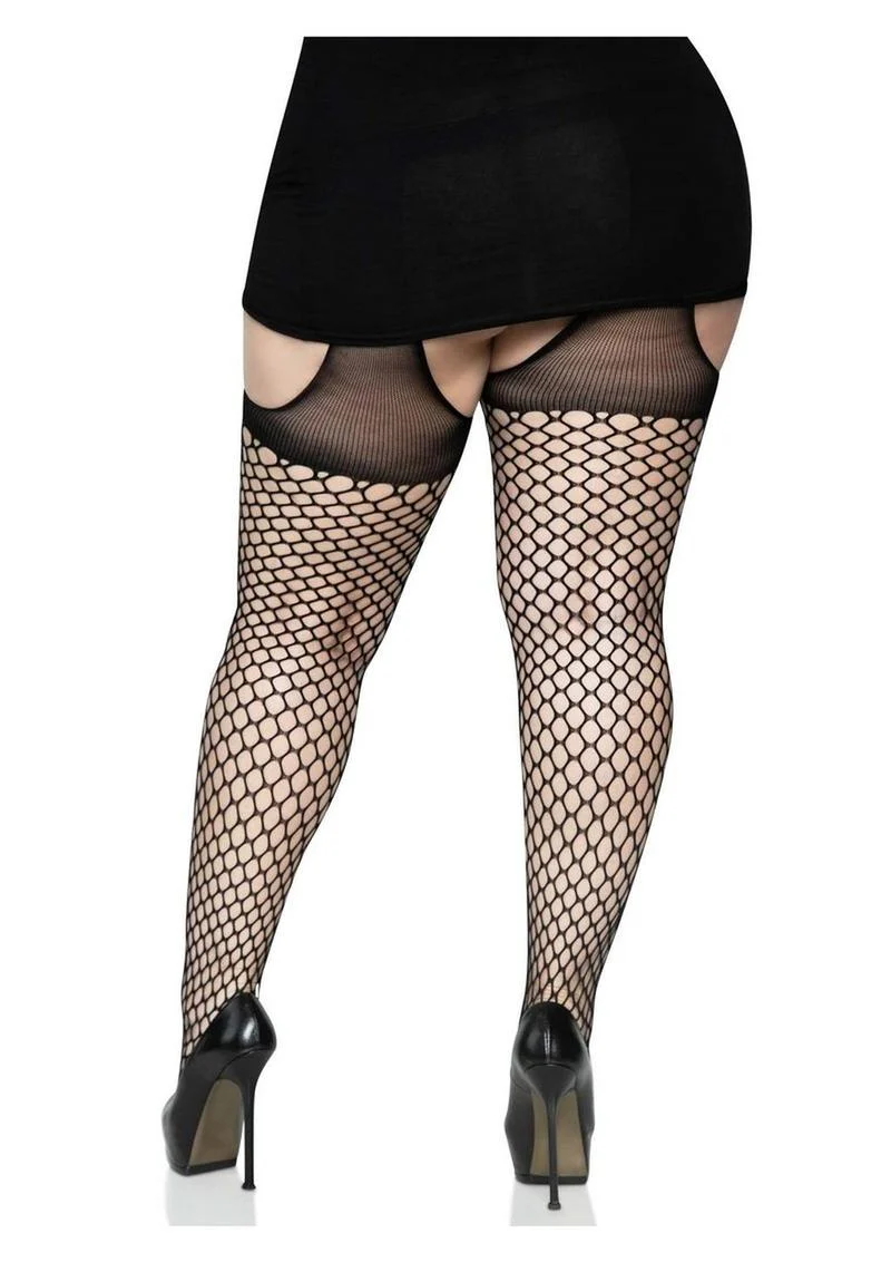 Leg Avenue Oval Net Suspender Hose with Opaque Top - Image 5
