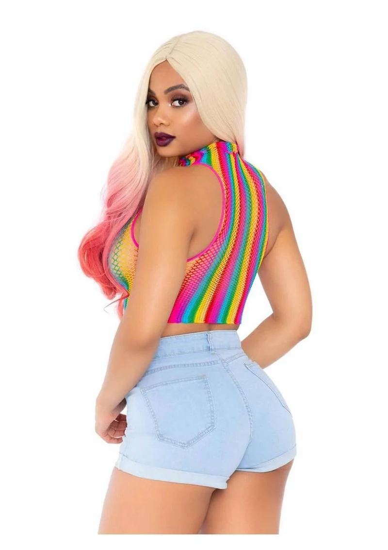 Leg Avenue Rainbow Net High Neck Crop Top - Image 2