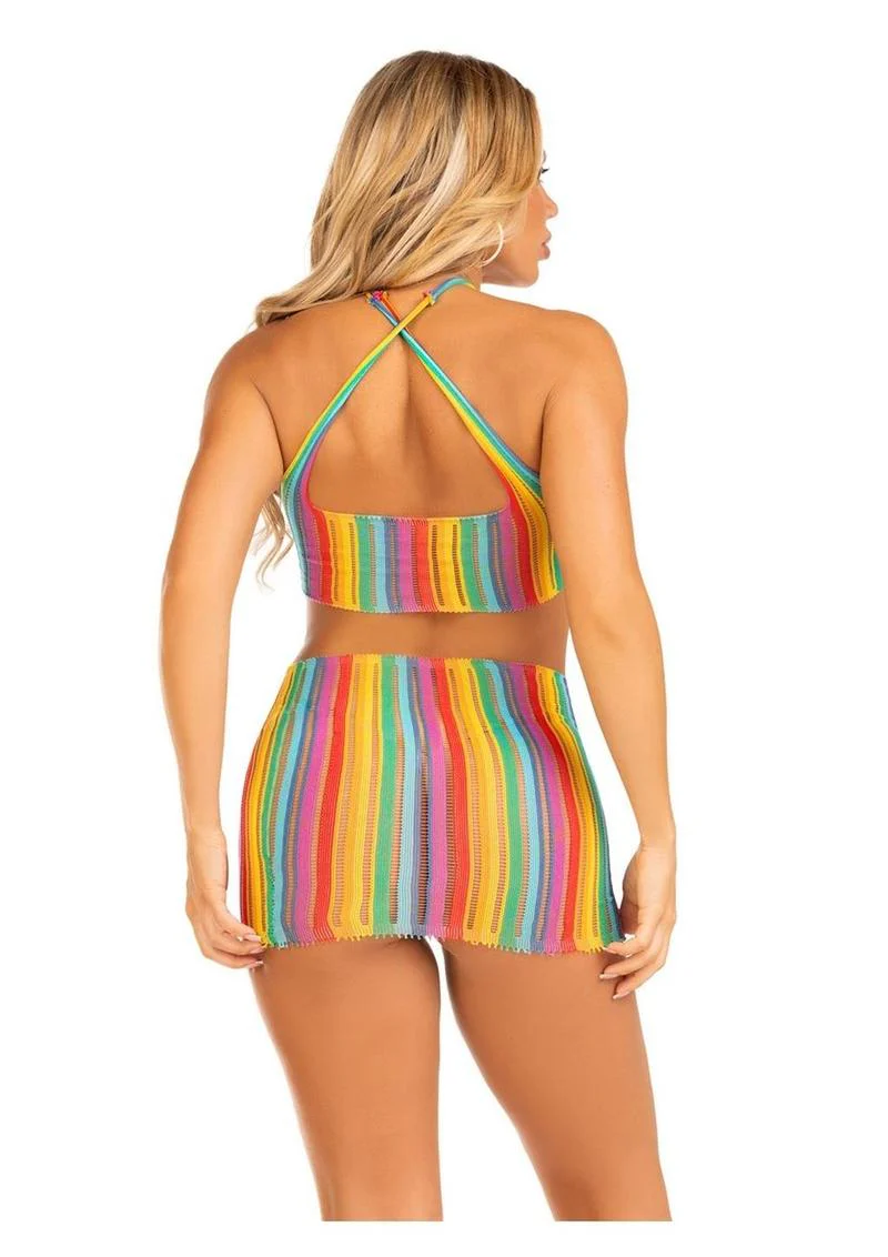 Leg Avenue Rainbow Stripe Cross-Over Halter Mini Dress - Image 3