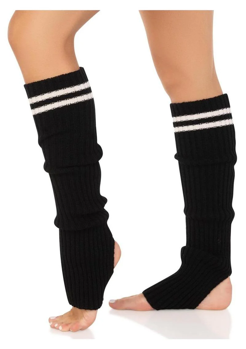 Leg Avenue Ribbed Stirrup Leg Warmers with Athletic Stripe - Image 13