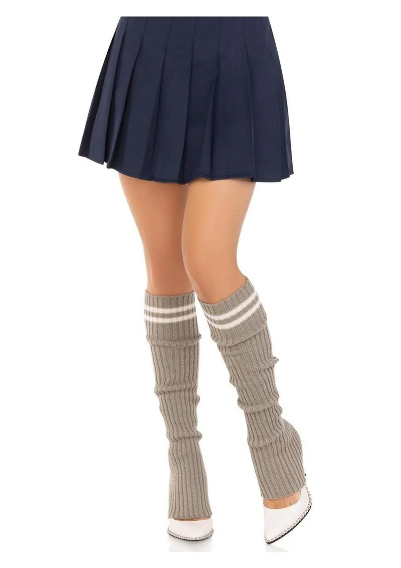 Leg Avenue Ribbed Stirrup Leg Warmers with Athletic Stripe - Image 3