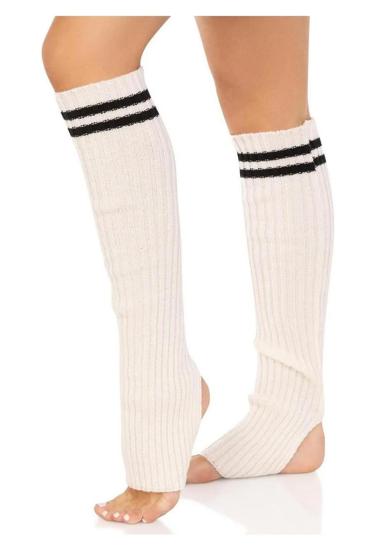 Leg Avenue Ribbed Stirrup Leg Warmers with Athletic Stripe - Image 5