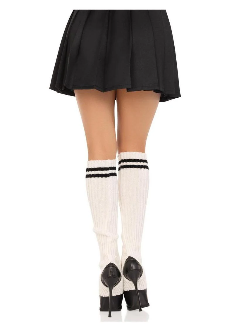 Leg Avenue Ribbed Stirrup Leg Warmers with Athletic Stripe - Image 6
