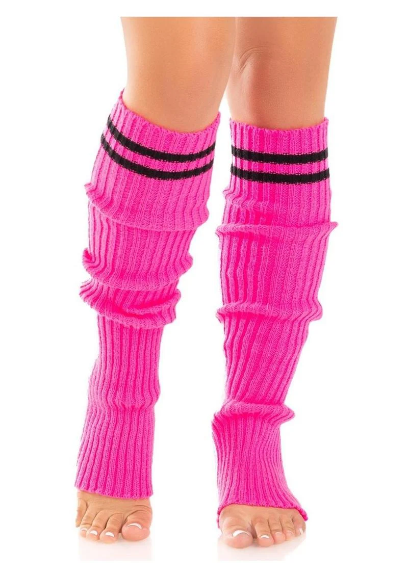 Leg Avenue Ribbed Stirrup Leg Warmers with Athletic Stripe - Image 9
