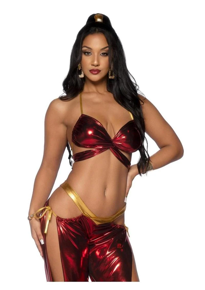 Leg Avenue Ruby Desert Princess Lame Bikini Top and Split Leg Cut-Out Harem Pants with Side Ties - Image 3