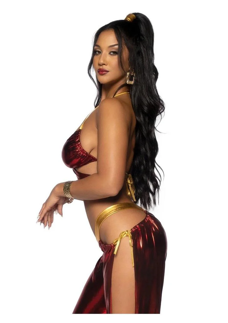 Leg Avenue Ruby Desert Princess Lame Bikini Top and Split Leg Cut-Out Harem Pants with Side Ties - Image 4